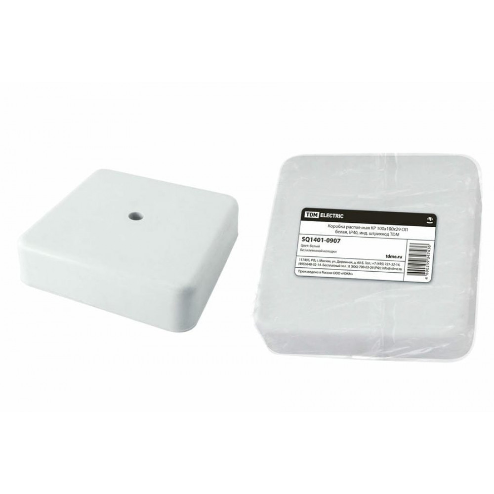 Коробка КР 100х100х29 ОП белая, IP40 (SQ1401-0907). Распаячная коробка. TDM ЕLECTRIC
