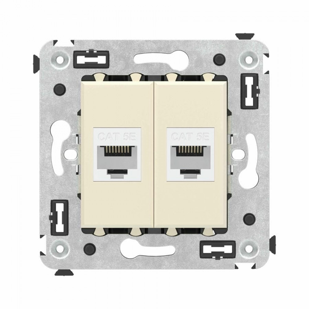 Розетка RJ-45 в стену, кат.5E, Avanti, двойная, ванильная дымка (4405664). Розетка компьютерная. ДКС