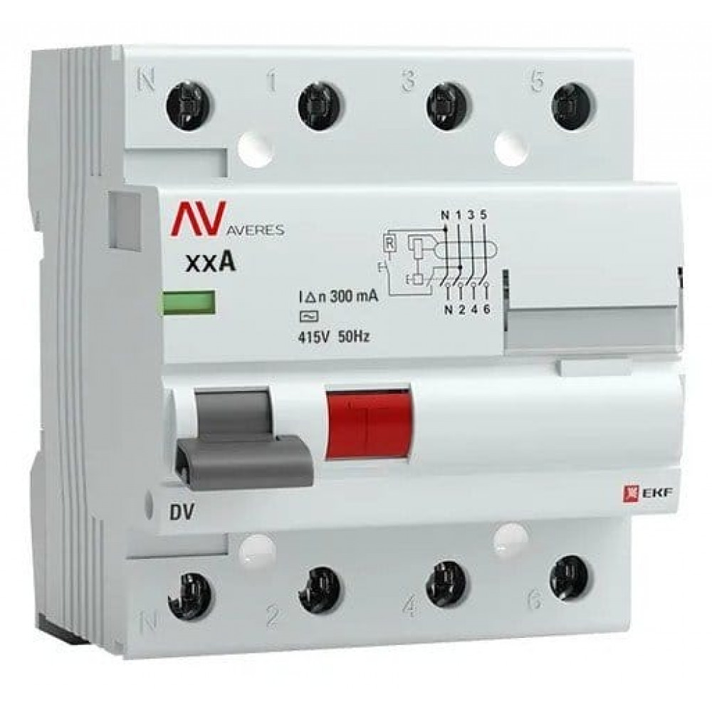 DV 4P 40А/30мА (AC) AVERES (rccb-4-40-30-ac-av). Выключатель дифференциального тока (УЗО). EKF
