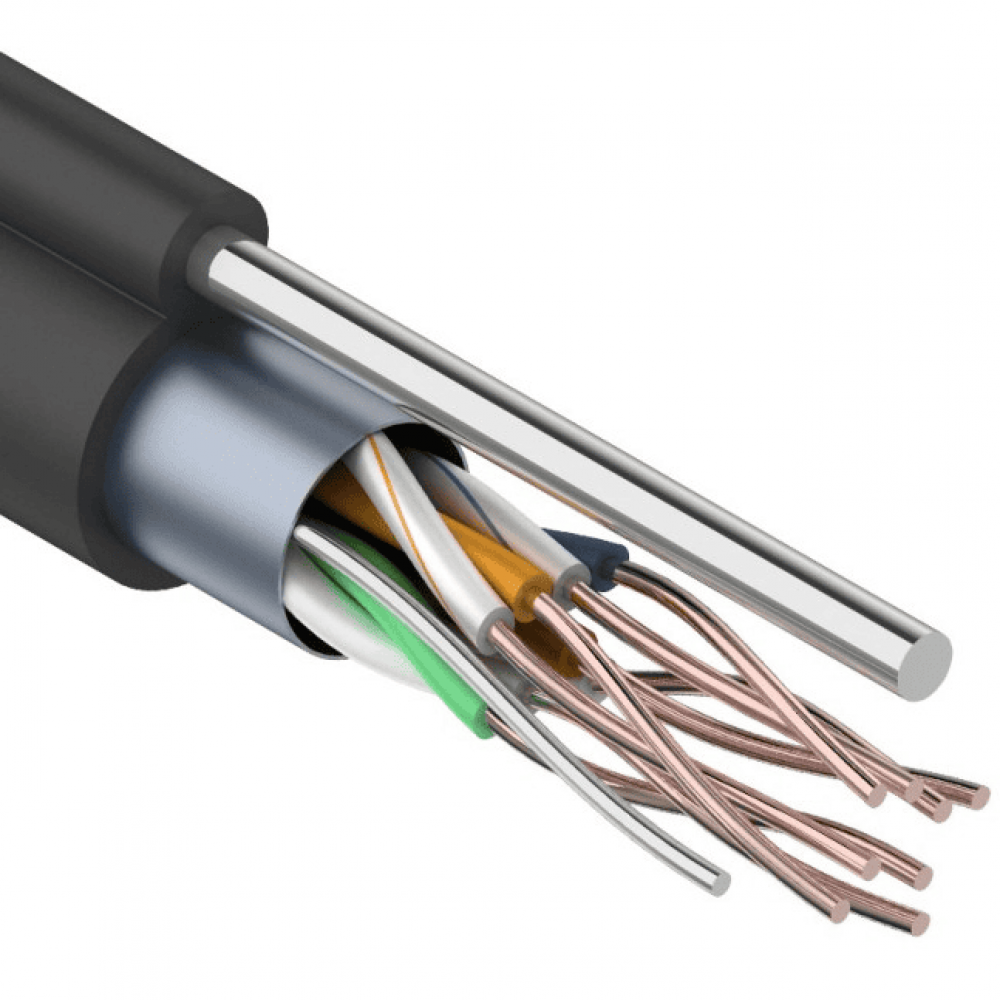 F/UTP, CAT 5e, PE, 4PR, 24AWG, OUTDOOR, SOLID, черный, с тросом, 305м, REXANT (01-0144). Кабель «витая пара» (LAN) для структурированных систем связи. Rexant