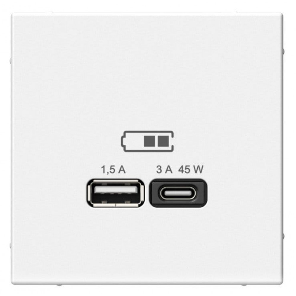 ArtGallery розетка USB тип-A+C 45Вт, скрытой установки, механизм, белый (GAL000129). Розетка USB. Systeme Electric