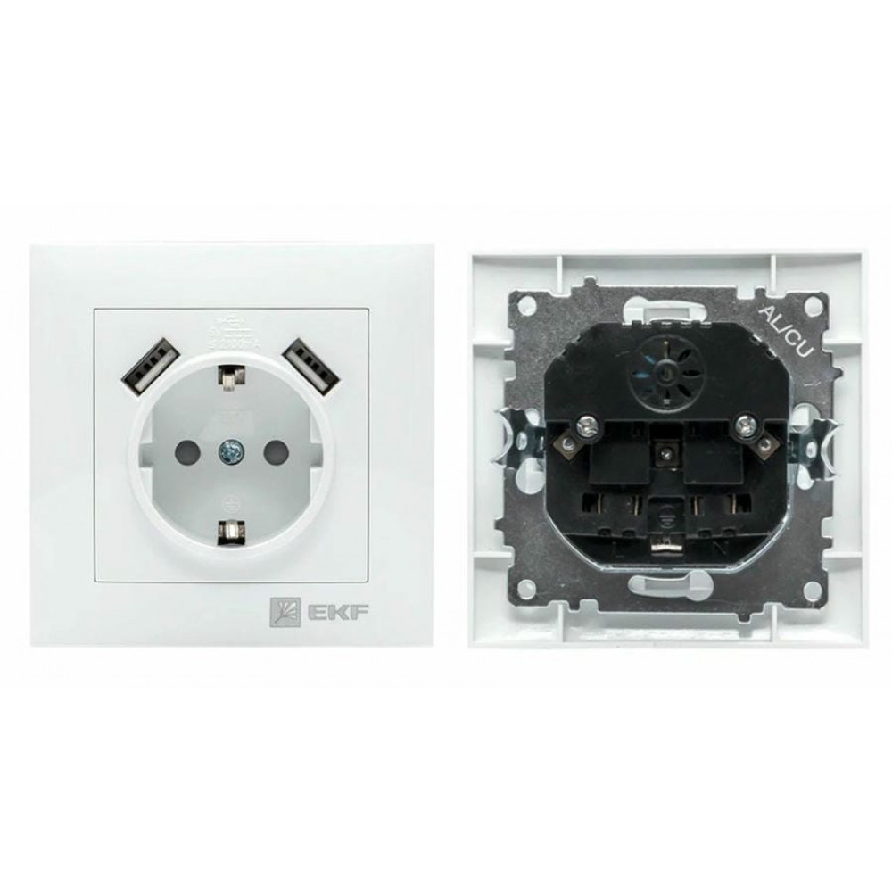 Валенсия розетка 1-местная с/з 16А (EWR16-028-10-2USB). Розетка 1-местная с/з 16А. EKF