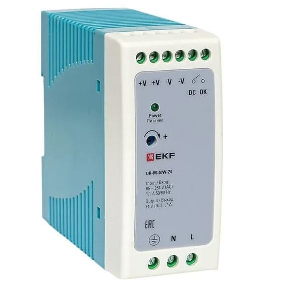 DR-M-40W-24. Блок питания на дин рейку 40Вт. EKF