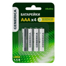 Батарейка Alkaline LR03/AAA GENERICA (4 шт) (ABT-LR03-ST-L04-G). Батарейка щелочная. IEK