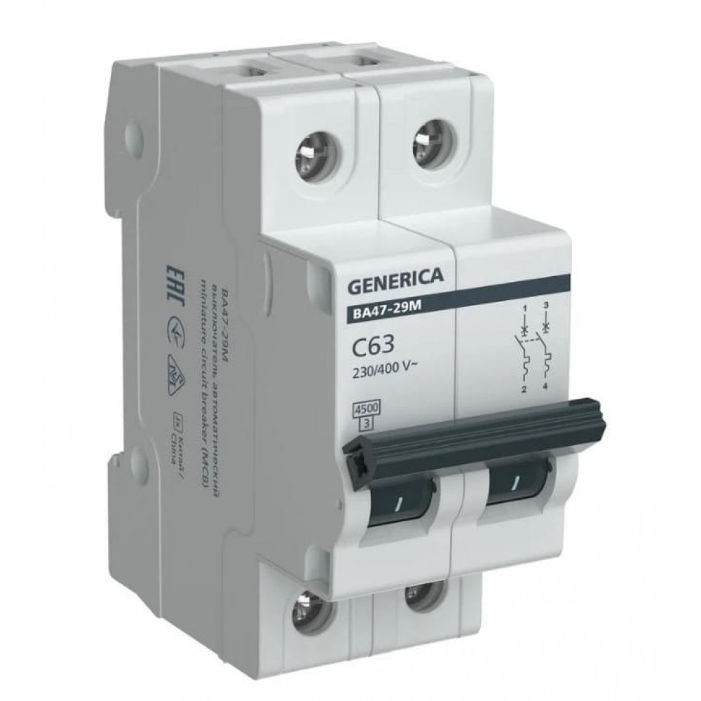 GENERICA ВА47-29М 2P C 63А 4,5кА (MVA21-2-063-C-G). Автоматический выключатель. IEK