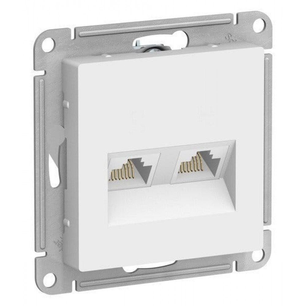 AtlasDesign розетка RJ45+RJ45, 2-местная, скрытой установки, механизм, белый (ATN000185). Розетка компьютерная. Systeme Electric