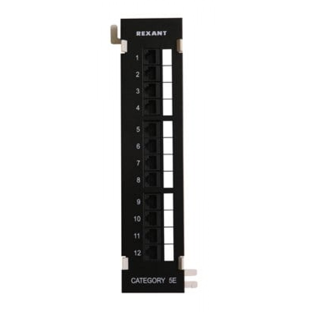 Коммутационная панель, настенная, 12 портов RJ-45, категория 5е, UTP неэкранированная, черная Rexant (04-0020). Патч-панель. Rexant
