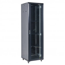 Напольный шкаф 19 27U 600х600х1387, дверь сплошное стекло, черный, RAL 9005 REXANT (04-2766-212). Шкаф телекоммуникационный 19 напольный 27U. Rexant