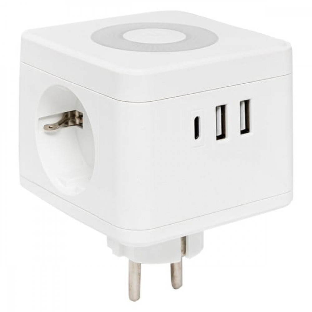 Тройник Куб 2 гнезда 2USB 2,4А+Type C + Ночник. Тройник Куб. EKF