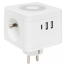 Тройник Куб 2 гнезда 2USB 2,4А+Type C + Ночник. Тройник Куб. EKF