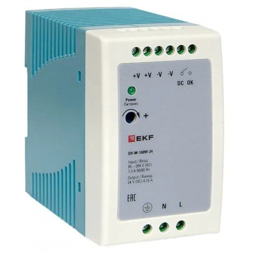 DR-M-100W-24. Блок питания на дин рейку 100Вт. EKF