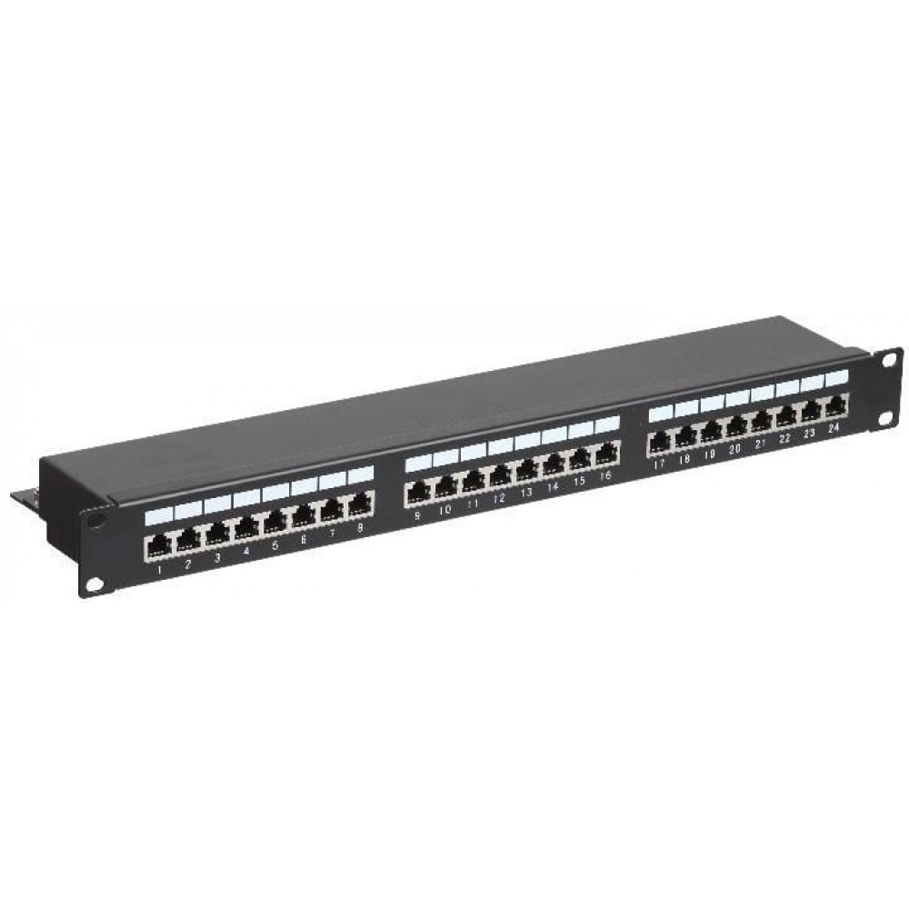 PP-1U-24P-5e-SH (201-004). Патч-панель 19 (1U) 24 порта RJ-45 кат.5е экранированная. ПожТехКабель