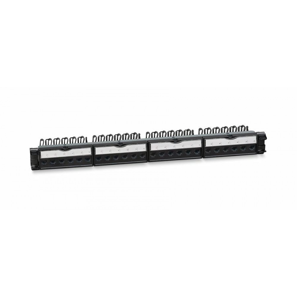 PL-24-KJ-RJ45-Cat.6a-180T (11832c). Патч-панель 19 (1U), 24 порта RJ-45, категория 6a, с задним кабельным организатором. CABEUS