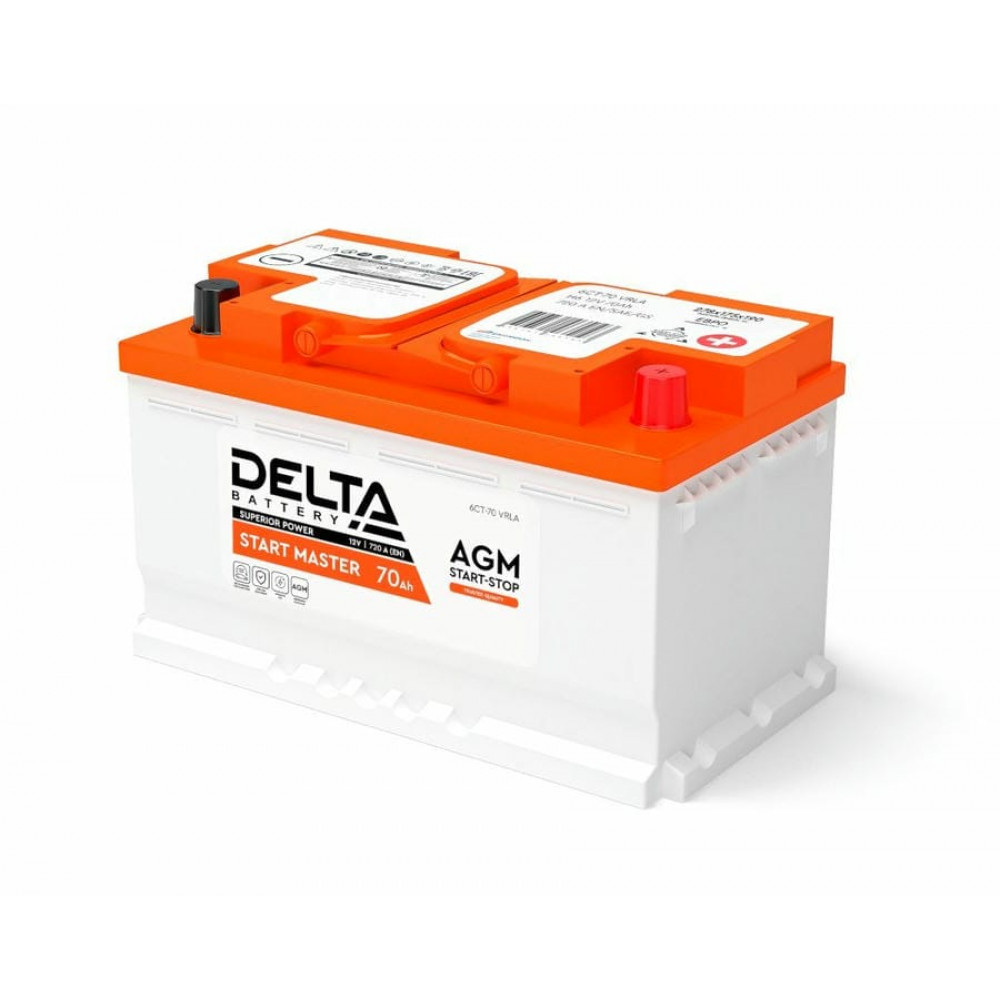 DELTA START MASTER 70 Ah AGM. Аккумулятор автомобильный герметичный свинцово-кислотный. Delta