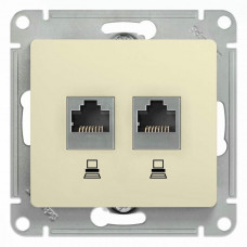 Glossa розетка RJ45+RJ45 2-местная, кат. 5Е, скрытой установки, механизм, бежевый (GSL000285KK). Розетка компьютерная. Systeme Electric