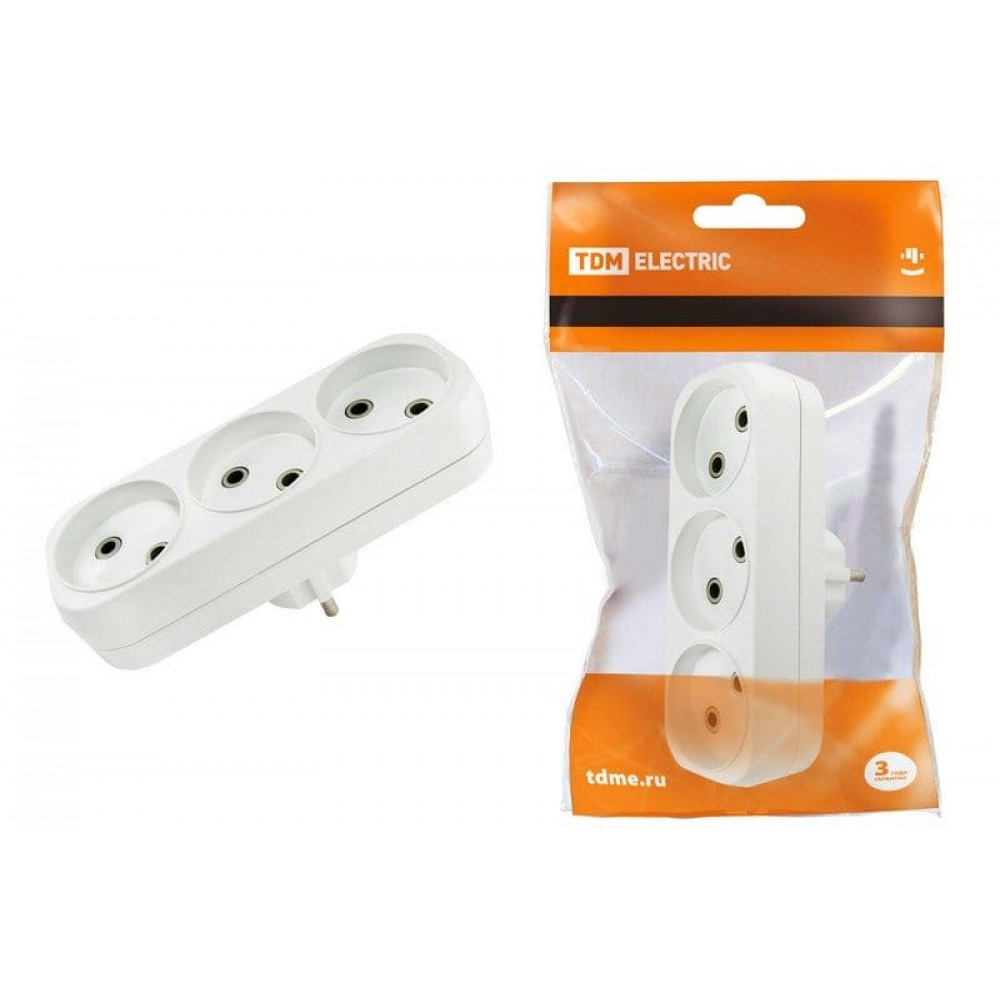 Блок на 3 гнезда 2П б/з плоский 6А 250B TDM (SQ1806-0027). Розетка. TDM ЕLECTRIC
