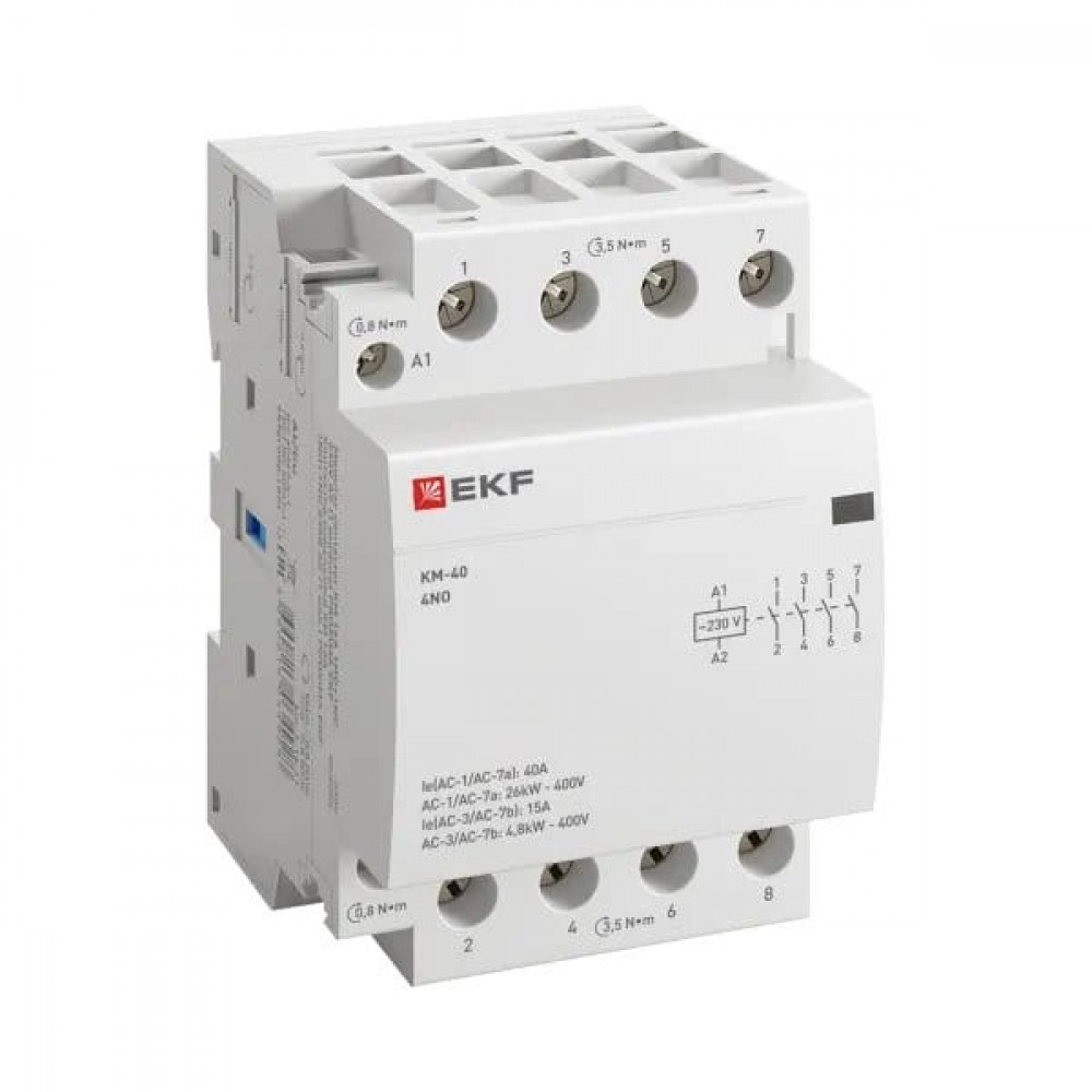 КМ 40А 4NO 230В АС PROXIMA (km-3-40-40). Контактор модульный. EKF