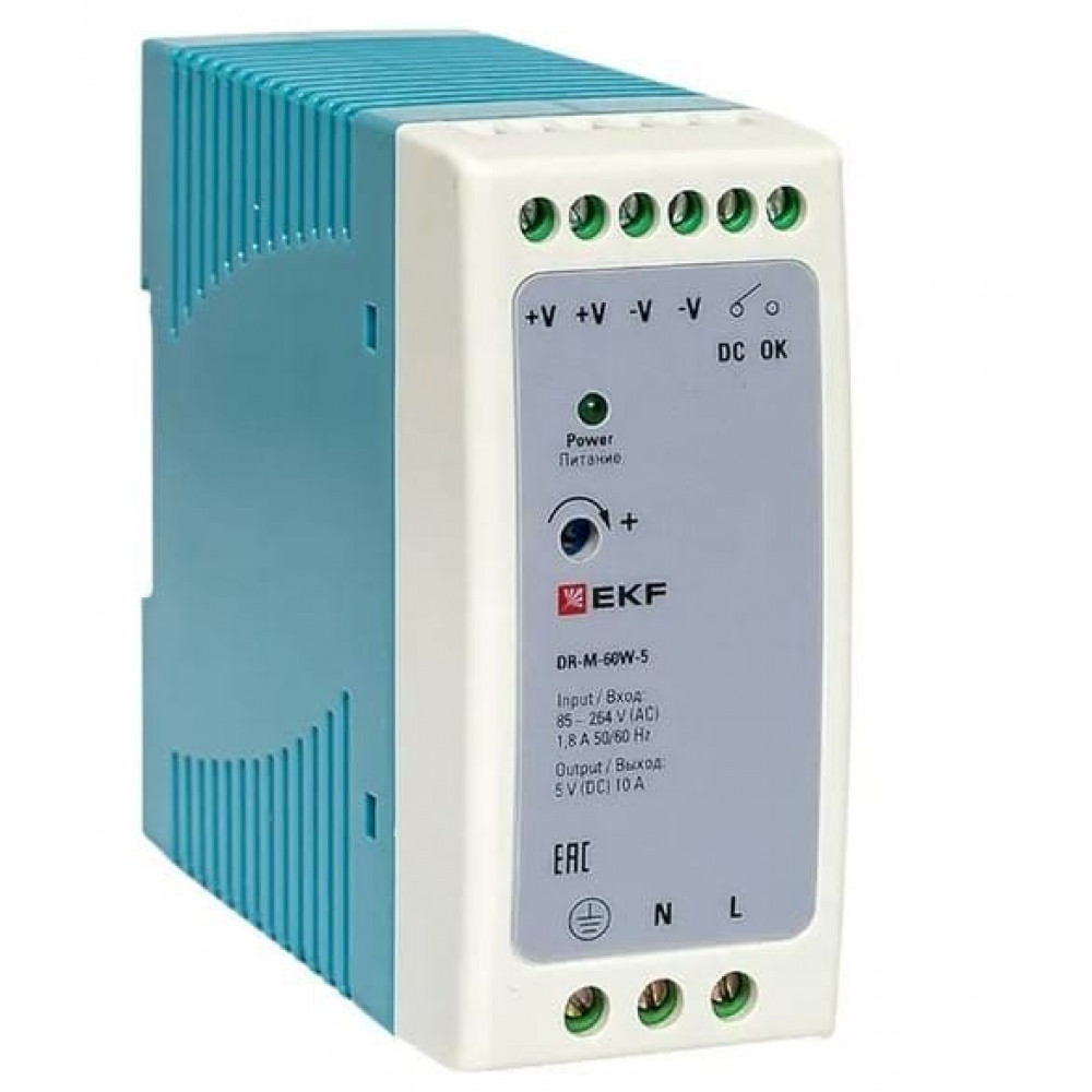 DR-M-60W-5. Блок питания на дин рейку 60Вт. EKF