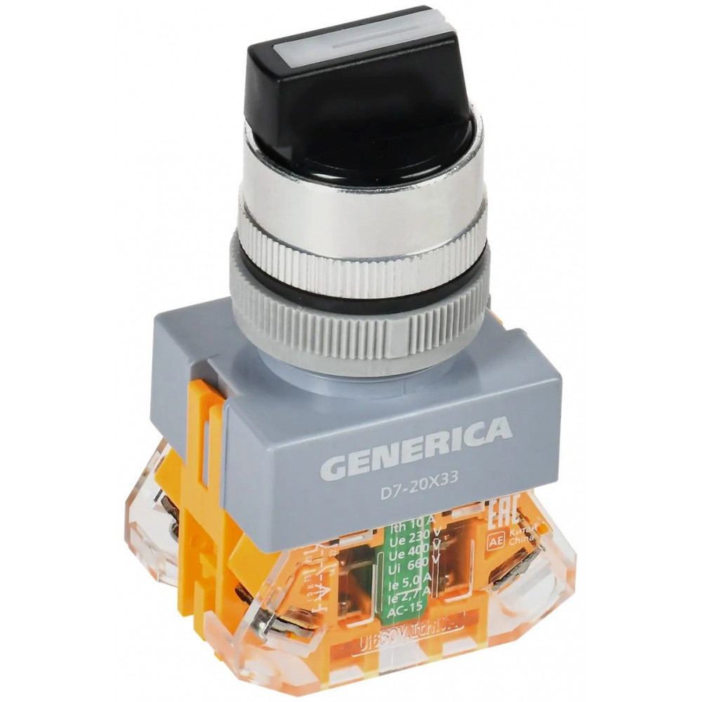 Переключатель D7-20х33 на 3 положения 1NC+1NO с самовозвратом черный GENERICA (BSW50-20х33-3-22-3-K02-G). Переключатель с самовозвратом. IEK