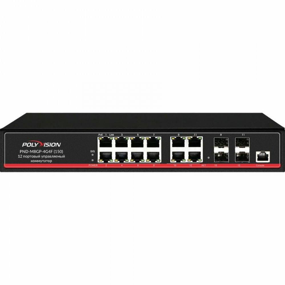 PND-M8GP-4G4F(150). Коммутатор управляемый оптический 12 портовый. Polyvision