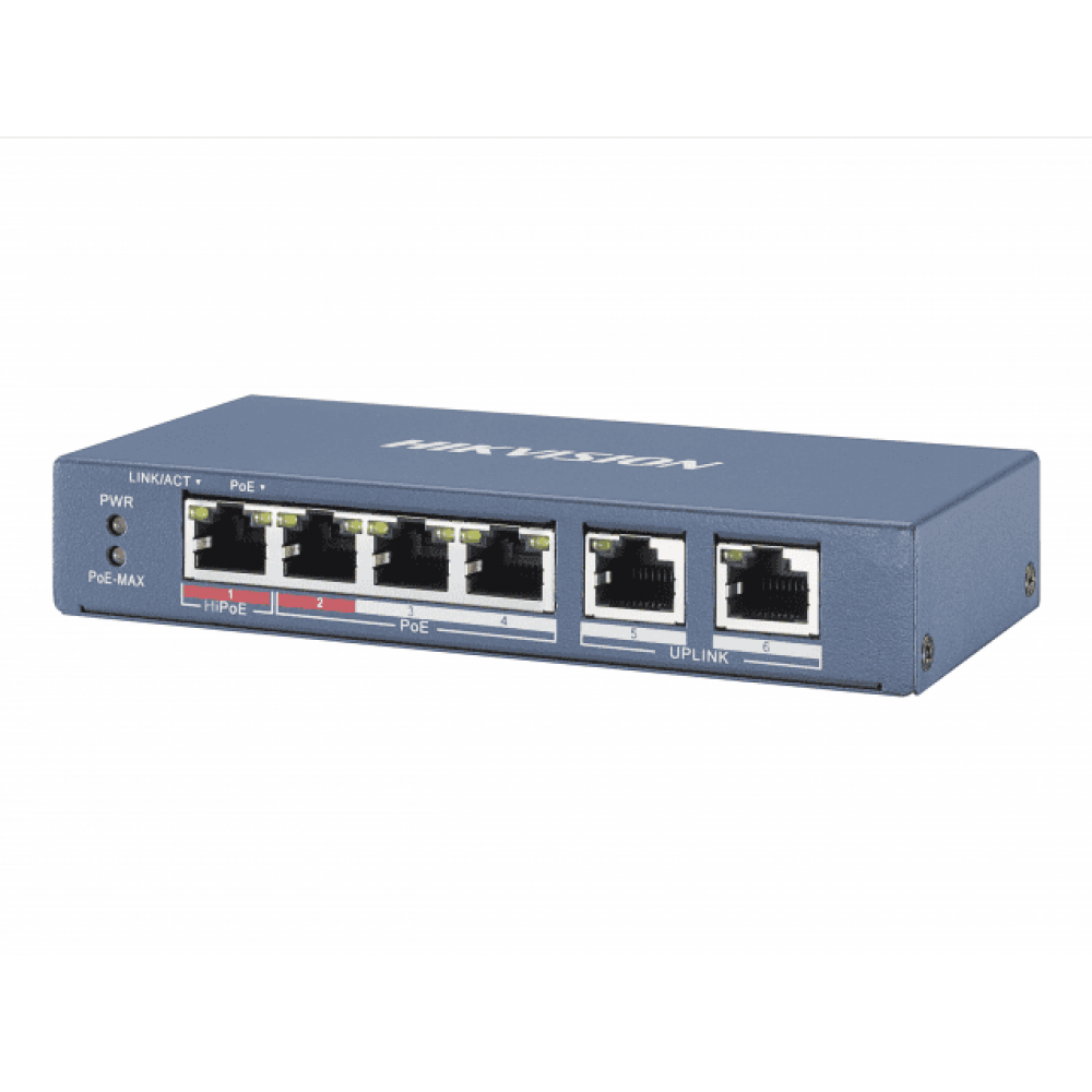 DS-3E0106HP-E. Коммутатор с питанием POE. Hikvision