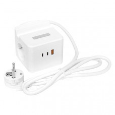 Удлинитель Куб 2 гнезда USB + 2Type C с быстрой зарядкой, подставкой под телефон и ночником 1,3 метра 1мм2. Удлинитель Куб. EKF