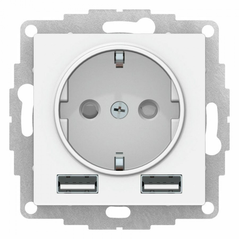 AtlasDesign розетка 1-местная с 2 USB A+A, скрытой установки, механизм, белый (ATN000130). Розетка с USB. Systeme Electric