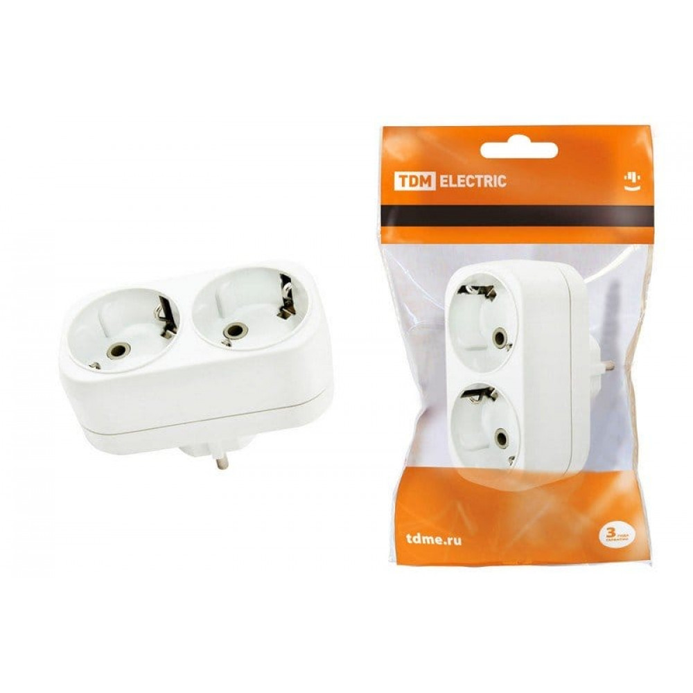 Блок на 2 гнезда 2П+З плоский 16А 250B TDM (SQ1806-0026). Розетка. TDM ЕLECTRIC