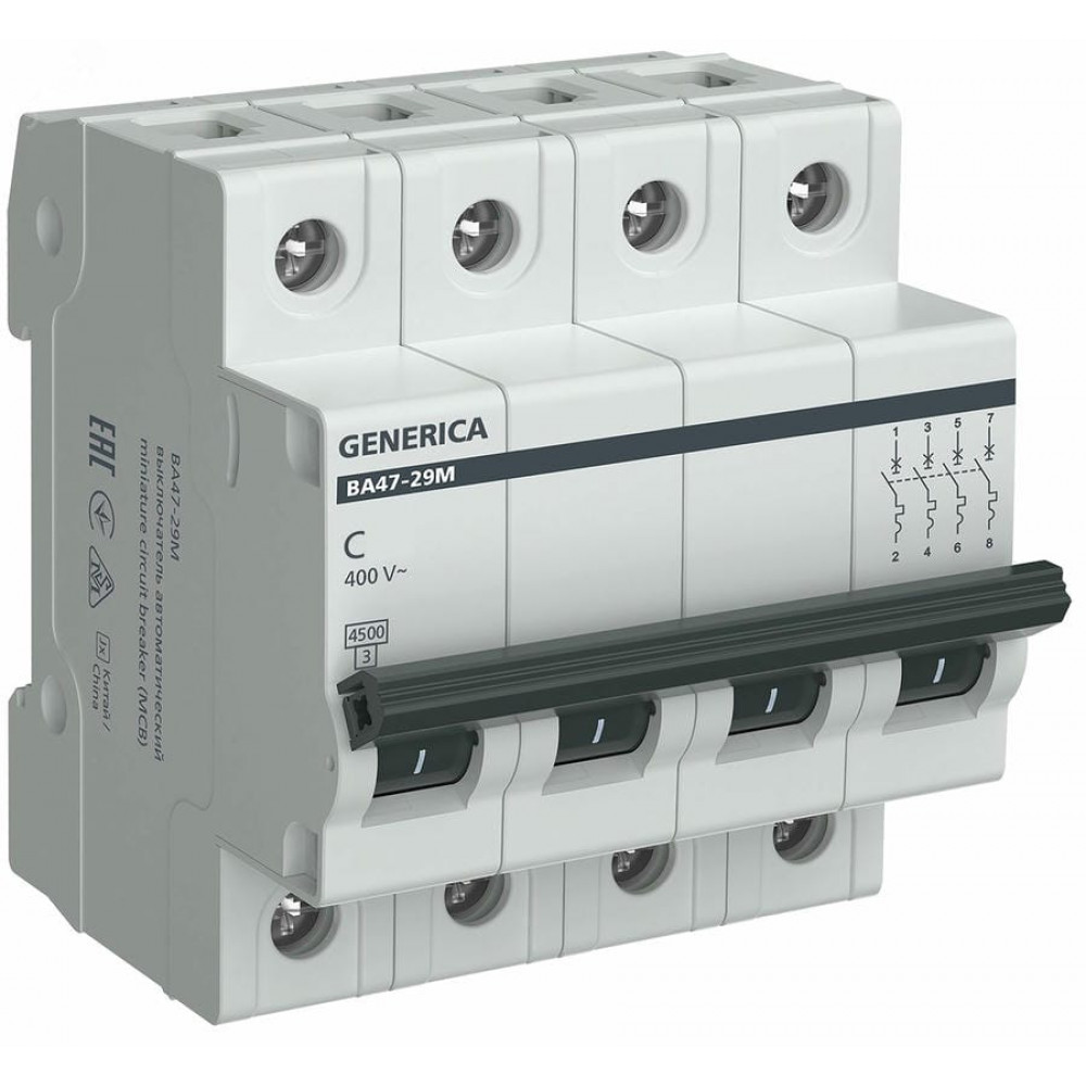 GENERICA ВА47-29М 4P 10А 4,5кА C (MVA21-4-010-C-G). Автоматический выключатель. IEK