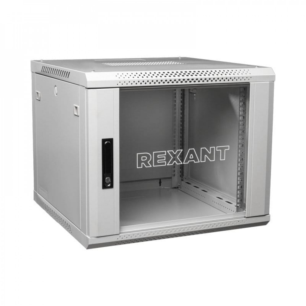 Настенный шкаф 19 6U 600х450х368, дверь сплошное стекло, серый, RAL 7035 REXANT (04-0664-111). Шкаф телекоммуникационный 19 настенный 6U. Rexant