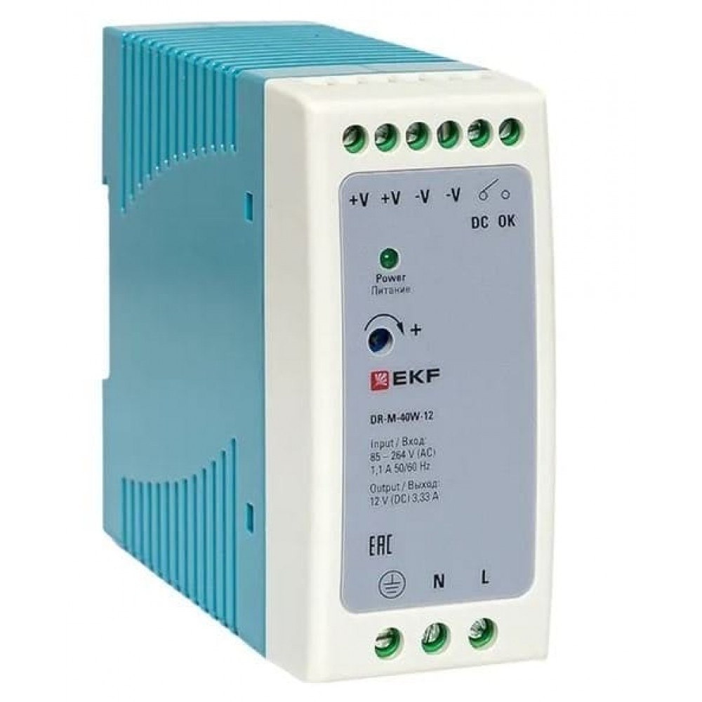 DR-M-40W-12. Блок питания на дин рейку 40Вт. EKF