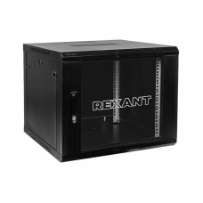 Настенный шкаф 19 9U 600х600х501, дверь сплошное стекло, черный, RAL 9005 REXANT (04-0966-112). Шкаф телекоммуникационный 19 настенный 9U. Rexant