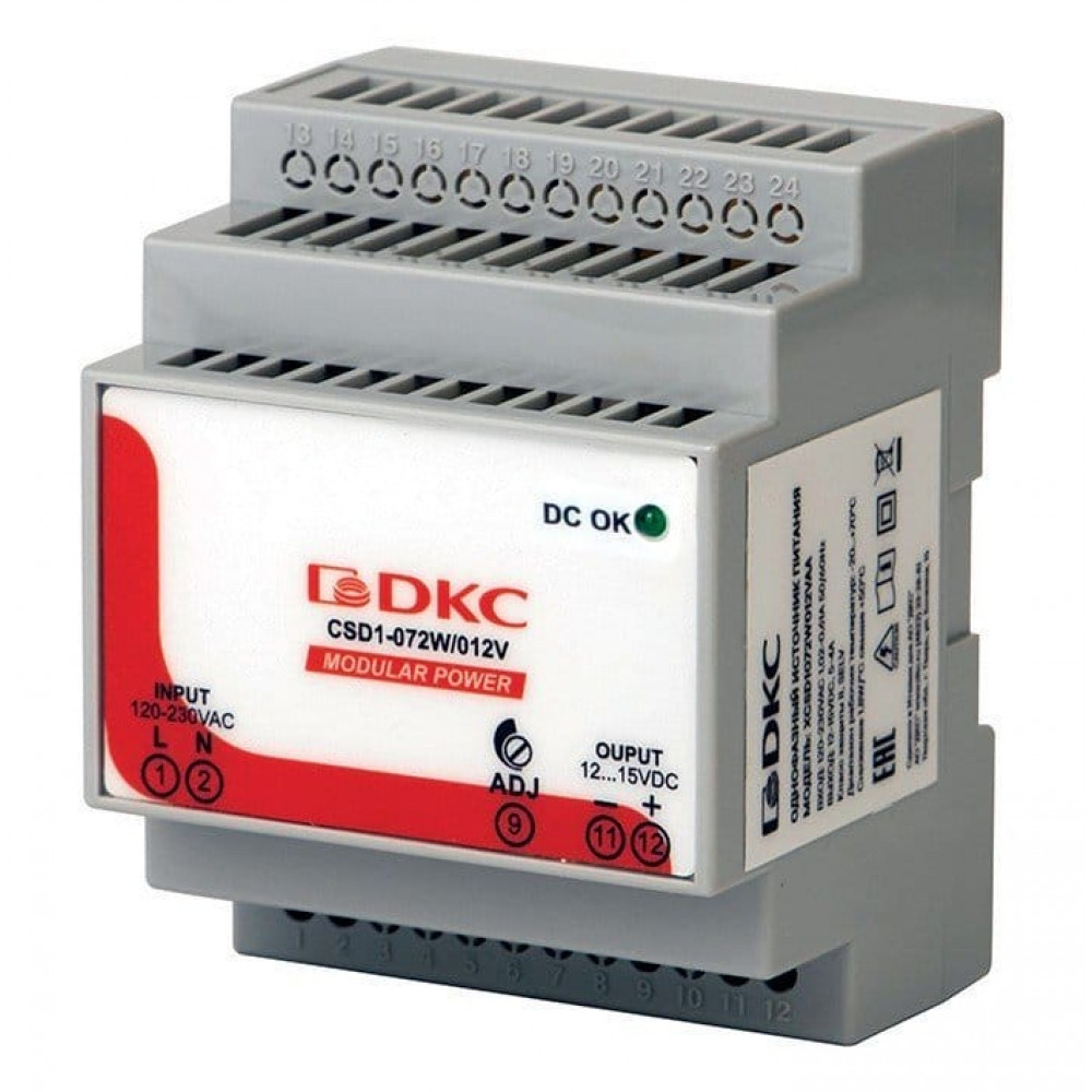 Источник питания однофазный 72Вт, 5А, 12В (XCSD1072W012VAA). Источник питания MODULAR POWER однофазный. ДКС
