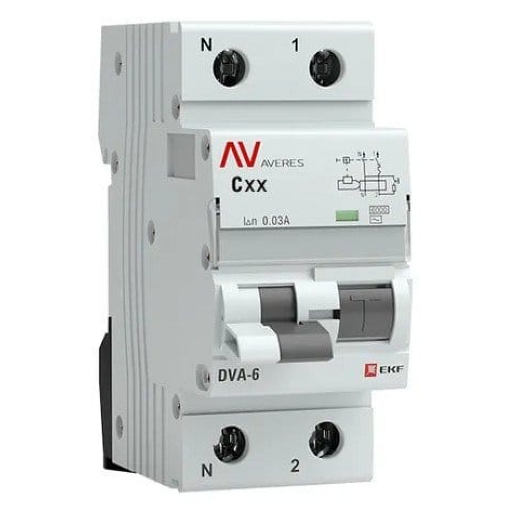 DVA-6 1P+N 10А 30мА AVERES (rcbo6-1pn-10C-30-ac-av). Автоматический выключатель дифференциального тока. EKF