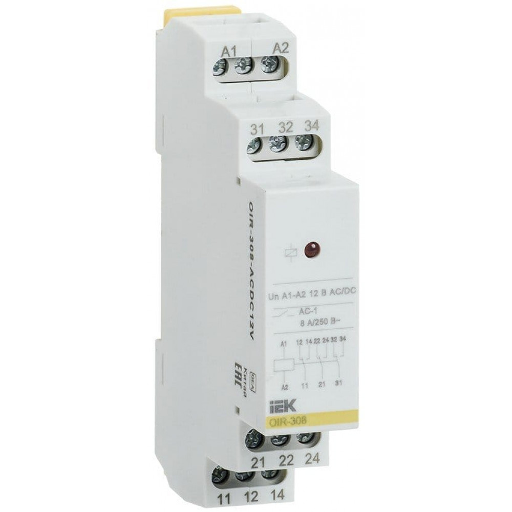 Реле промежуточное модульное OIR 3 контакта 8А 12В AC/DC (OIR-308-ACDC12V). Реле промежуточное модульное. IEK