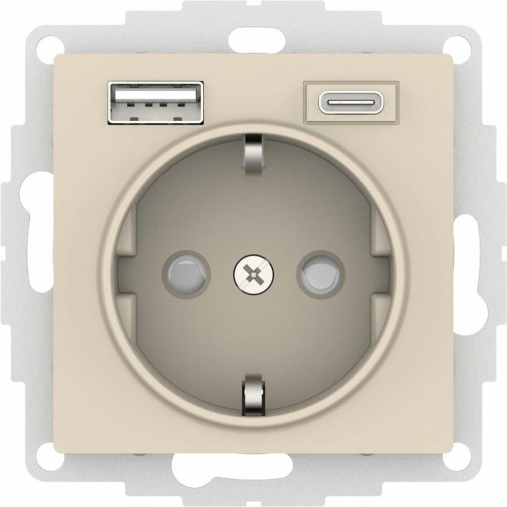 AtlasDesign розетка 1-местная с 2 USB A+C, скрытой установки, механизм, бежевый (ATN000232). Розетка с USB. Systeme Electric