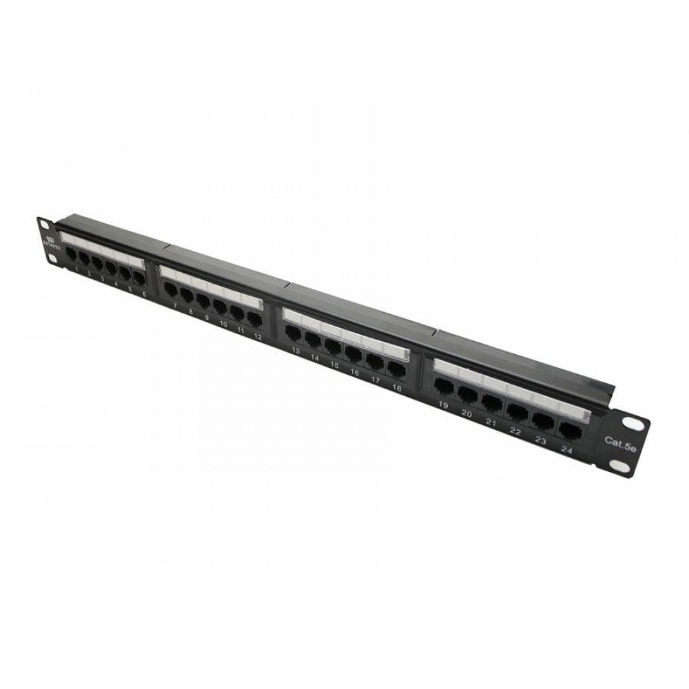 Коммутационная панель кат.5е, UTP, 19, 1U, 24xRJ45, 568A/В, черный (DR-4001). Коммутационная панель. Datarex