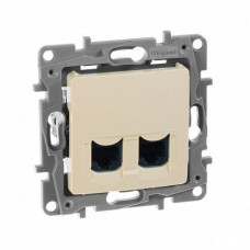 ETIKA розетка компьютерная 2-местная RJ45, 6E UTP, скрытой установки, слоновая кость (672354). Розетка компьютерная. IEK