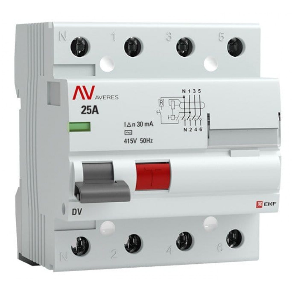 DV 4P 25А/ 30мА (AC)  AVERES (rccb-4-25-30-ac-av). Выключатели дифференциального тока (УЗО). EKF