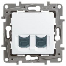 ETIKA розетка компьютерная 2-местная RJ45, 5E UTP, скрытой установки, белый (672255). Розетка компьютерная. IEK