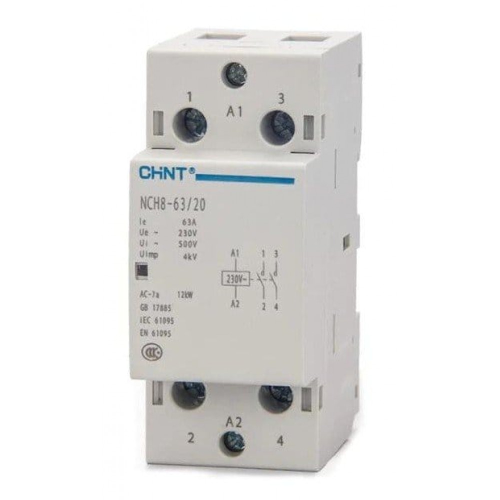 Контактор модульный NCH8-63/20 63А 2НО AC 220/230В 50Гц (R) CHINT (256093). Контактор модульный. CHINT