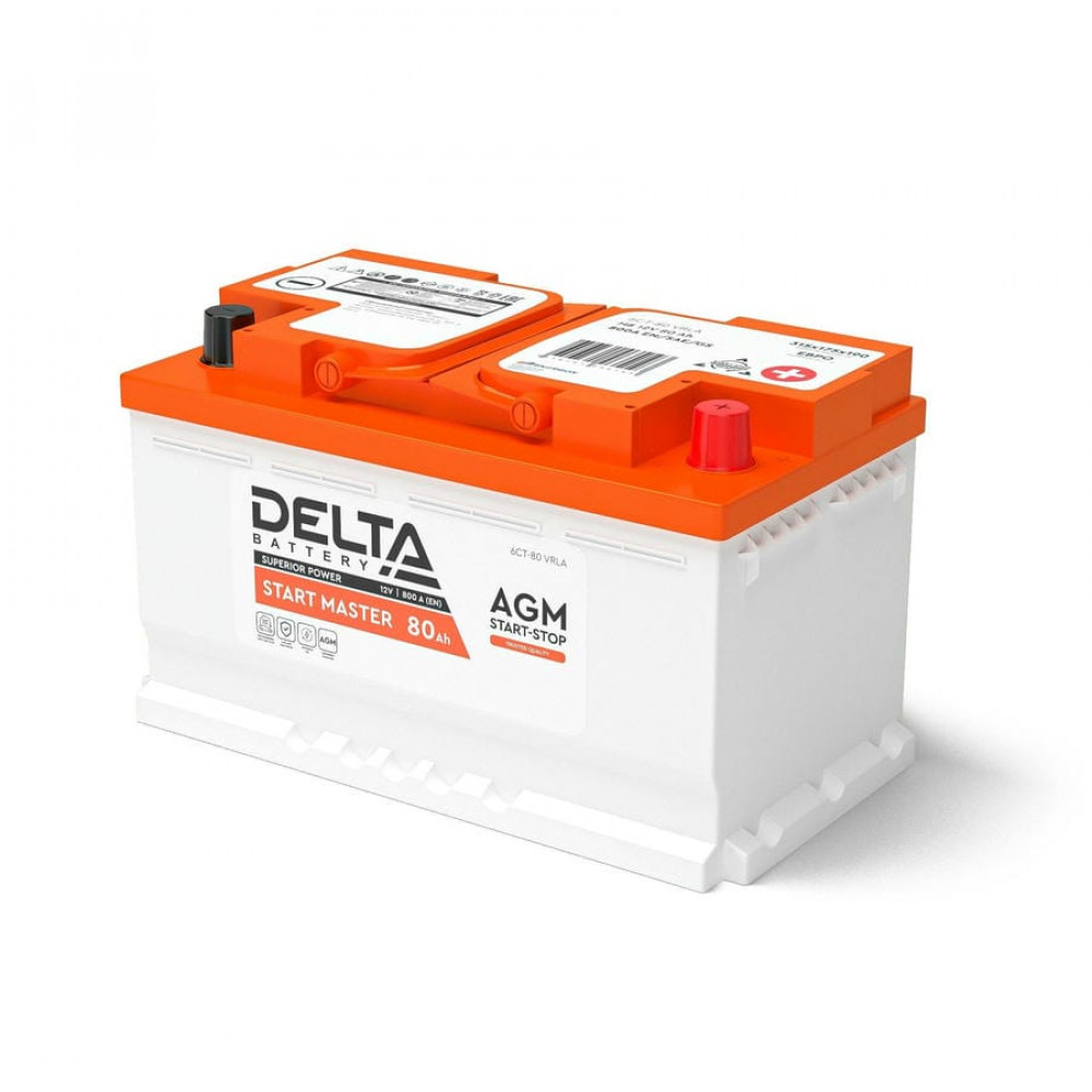DELTA START MASTER 80 Ah AGM. Аккумулятор автомобильный герметичный свинцово-кислотный. Delta