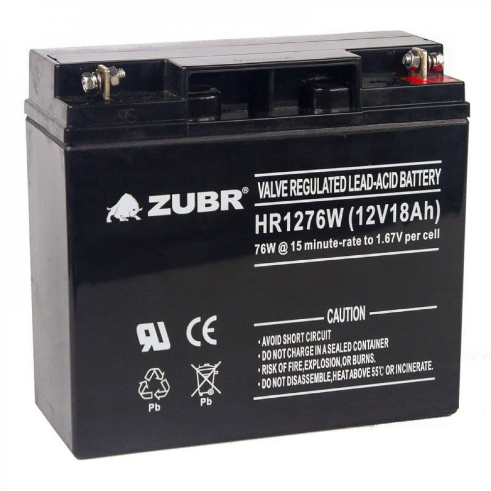 ZUBR HR 1276W (12V, 18Ah). Аккумулятор герметичный свинцово-кислотный. ZUBR