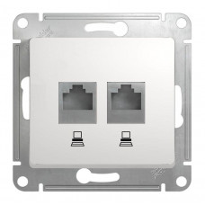 Glossa розетка RJ45+RJ45 2-местная, кат. 5Е, скрытой установки, механизм, белый (GSL000185KK). Розетка компьютерная. Systeme Electric