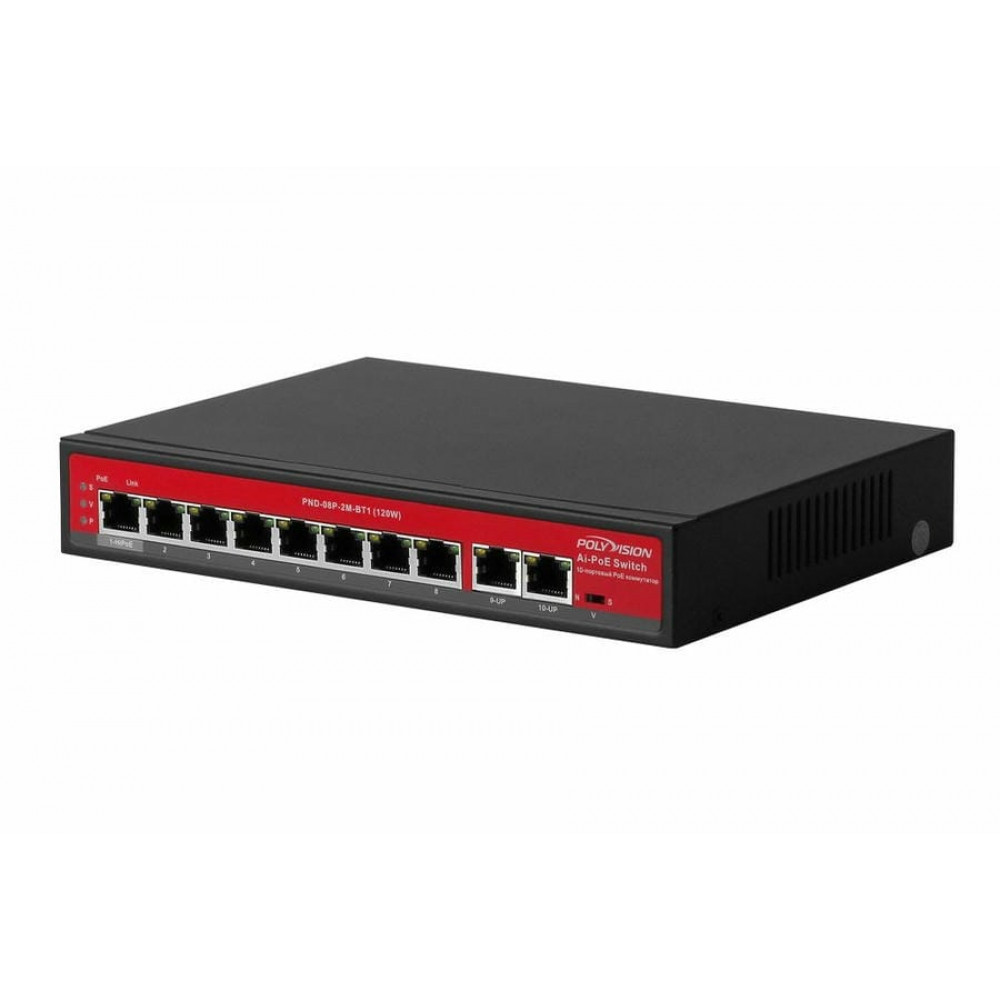 PND-08P-2G (120W). Коммутатор AI 10-портовый с функцией PoE. Polyvision