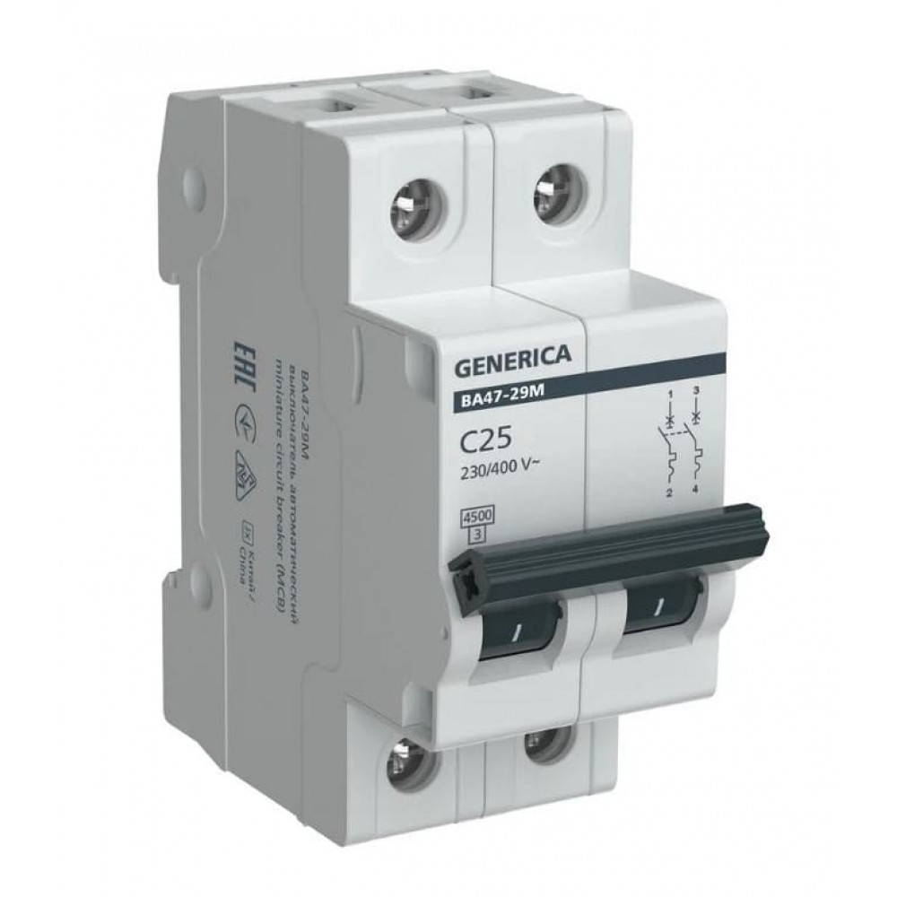 GENERICA ВА47-29М 2P C 25А 4,5кА (MVA21-2-025-C-G). Автоматический выключатель. IEK