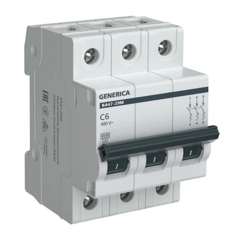 GENERICA ВА47-29М 3P C 6А 4,5кА (MVA21-3-006-C-G). Автоматический выключатель. IEK