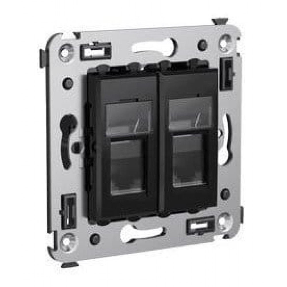 Розетка RJ-45 в стену Avanti двойная черный квадрат (4402294). Розетка компьютерная. ДКС