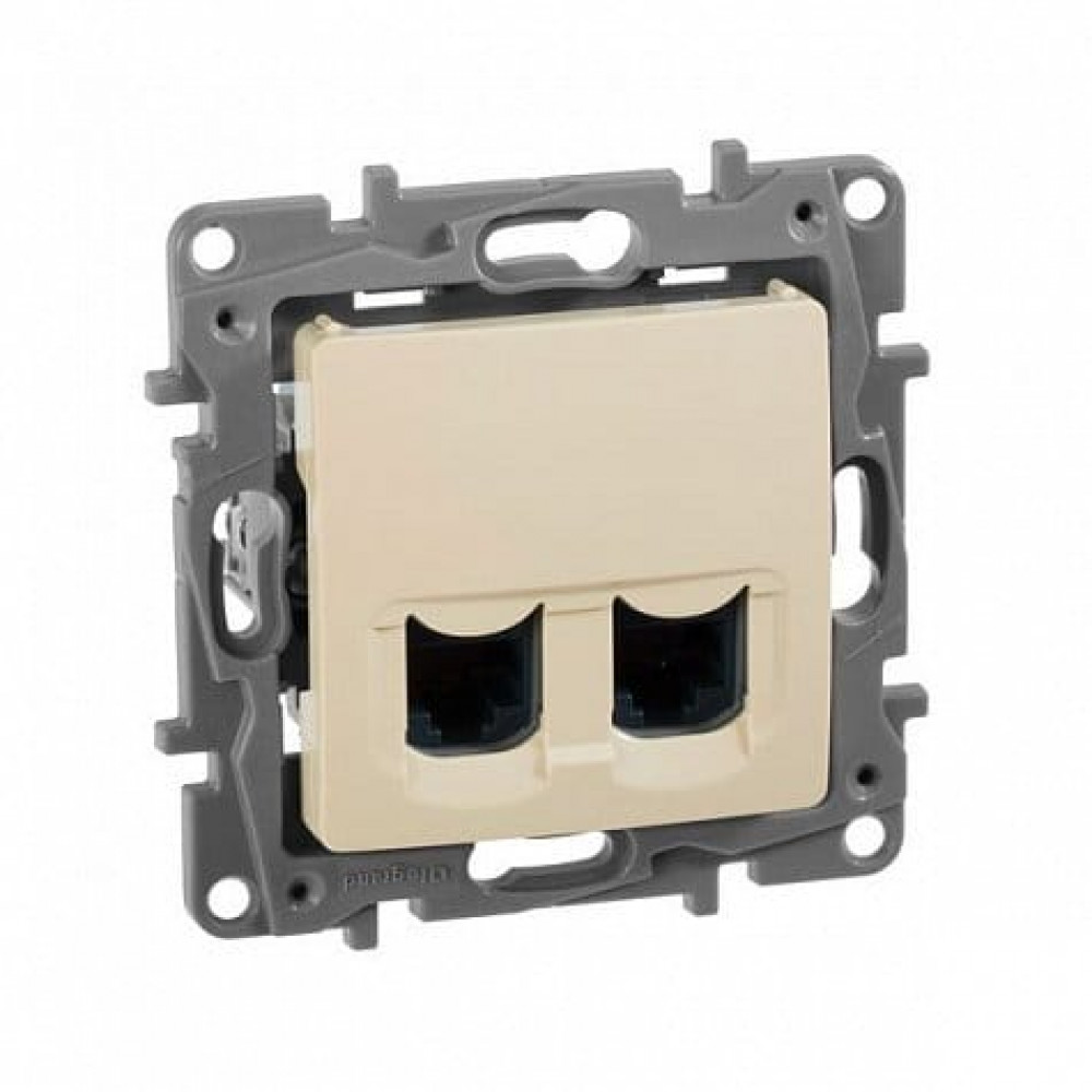 ETIKA розетка компьютерная 2-местная RJ45, 5E UTP, скрытой установки, слоновая кость (672355). Розетка компьютерная. IEK