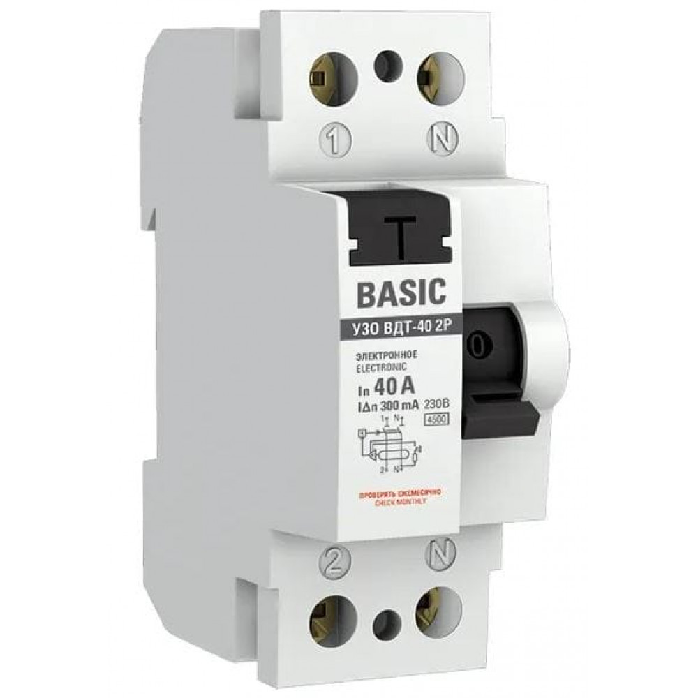 УЗО ВДТ-40 2P 40А/300мА Basic (elcb-2-40-300e-sim). Выключатель дифференциального тока (УЗО). EKF